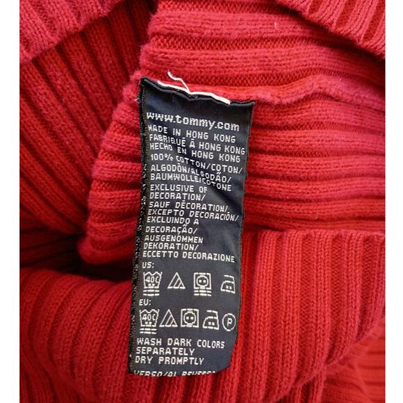TOMMY HILFIGER XL Red Rib Knit Turtleneck Y2K Flag Logo Sweater Preppy Quietlux - Picture 6 of 13